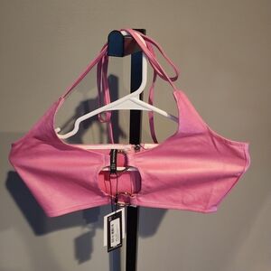 PrettyLittleThing Pink Ring-Front Halter Crop Bralette